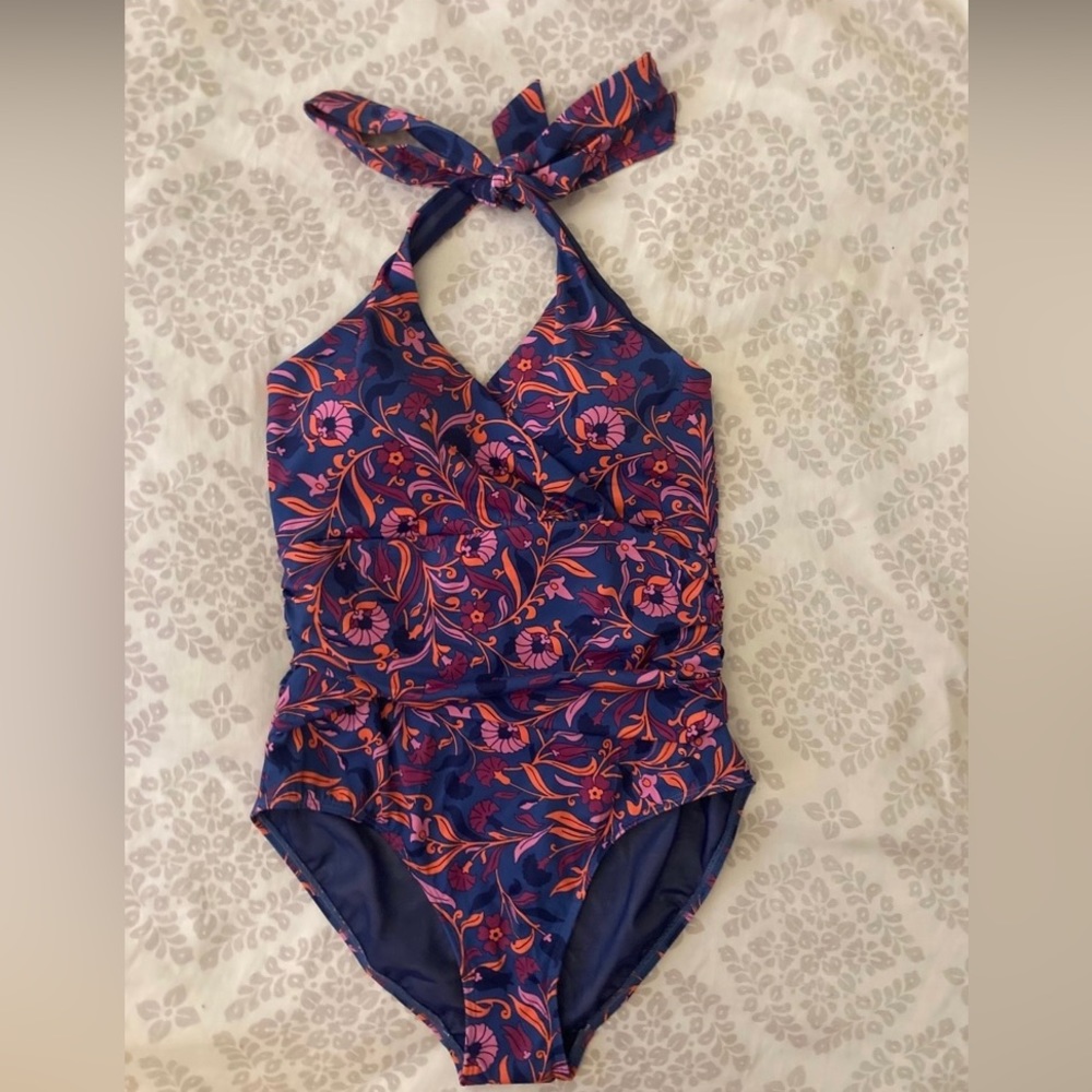 Boden Levanzo ruched halter one piece patterned swimsuit, size 8